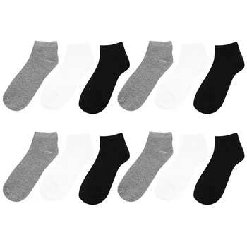 12 Пар мужских и женских спортивных носков среднего размера с глубоким вырезом, теплые однотонные Черные Белые Серые Дышащие хлопчатобумажные носки