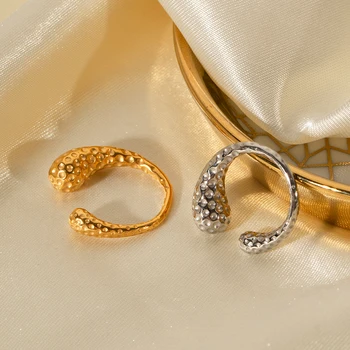 18-Каратное позолоченное, не тускнеющее, водонепроницаемое, с молотковым покрытием, асимметричное открывающее кольцо для женских украшений на палец.