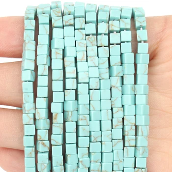 3,5 мм Маленькие бусины квадратной кубической формы Зеленые Бирюзовые каменные бусины Свободные распорные бусины для изготовления ювелирных изделий Аксессуары для браслетов своими руками