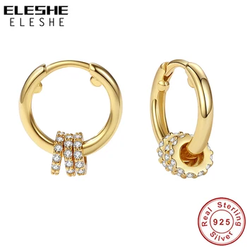 ELESHE Fashion Серьги-кольца из стерлингового серебра 925 пробы с кубическим цирконием в тройном круге, 18-Каратные Позолоченные Темпераментные Серьги для женщин