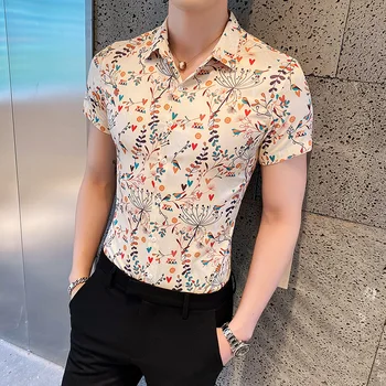 EWSFV 2021 Летняя Новинка, Мужская рубашка С Короткими рукавами, Корейская Повседневная Тонкая Молодежная рубашка, Мужская 2-цветная Рубашка Большого размера С Принтом