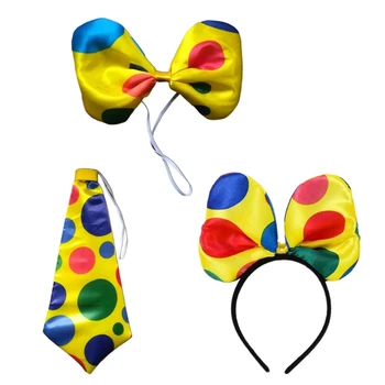 F42F Цирковой галстук-бабочка, клоунский галстук-бабочка, повязка на голову с бантом в горошек, галстук-клоун в горошек