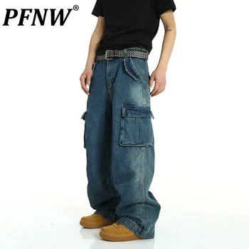 PFNW Y2k Мужские выстиранные джинсовые брюки-карго с множеством карманов, джинсы, мужские широкие комбинезоны, прямые брюки 2023, Осенняя мода 28W1113