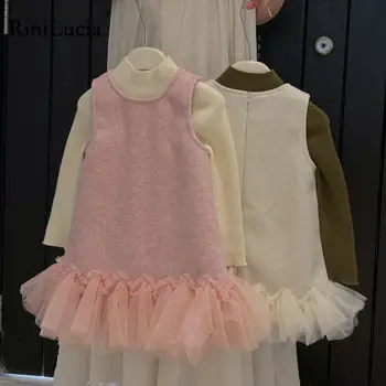 RiniLucia/ Платье для девочек 2023, осенне-зимнее однотонное платье из тюля без рукавов, одежда для девочек, милая Детская одежда, платья для девочек