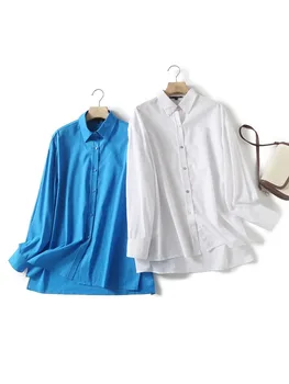 TRAF 2023 летняя новая женская мода большого размера, простая базовая однотонная однобортная рубашка с длинными рукавами, офисный повседневный топ