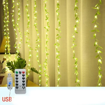 USB Искусственный лист, цветок, Рождественские гирлянды для занавесок, светодиодные гирлянды, гирлянды, сказочные огни для декора комнаты, свадебного сада, сделай сам