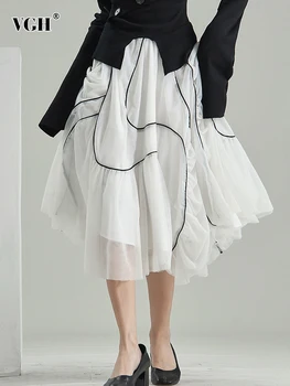 VGH хитовая цветная юбка в стиле пэчворк с оборками, элегантная юбка для женщин, юбки миди с завышенной талией и нерегулярным подолом, новый стиль женской модной одежды
