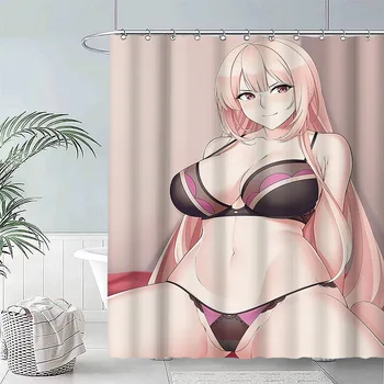 Аниме Сексуальная девушка, занавеска для душа с 3D-печатью, принадлежности для ванной комнаты, высококачественное водонепроницаемое украшение для ванны с крючками, занавески для ванны
