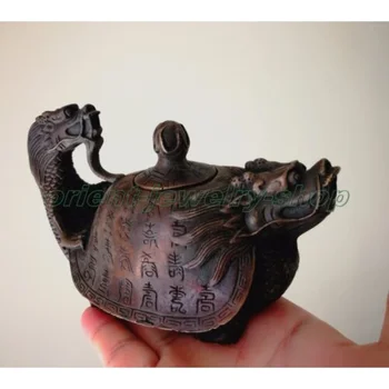 Античная бронзовая статуэтка Счастливая голова дракона черепаха чайник для вина