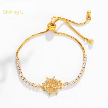 Блестящий браслет с подвесками в виде U-образного руля, синтетический камень, 24-каратное золото, модные украшения для женщин в подарок