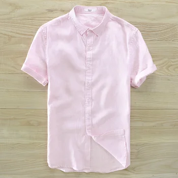 Бренд Suehaiwe's в испанском стиле, летняя розовая рубашка с короткими рукавами, мужская повседневная модная мужская рубашка, льняная camisa social masculina 3XL