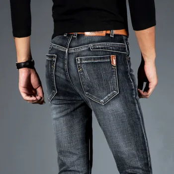 Весна Осень 2023, мужские элегантные эластичные джинсы, деловые Модные Прямые брюки из обычного стрейчевого денима, мужские джинсы 28-40.