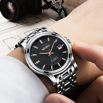 Высококачественные механические часы 50 м из водонепроницаемой нержавеющей стали, мужские деловые часы, полностью автоматические