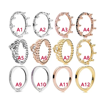 Горячая распродажа 100% серебряное кольцо 925 пробы, оригинальный логотип, высококачественное обручальное кольцо с короной принцессы, модный аксессуар, ювелирный подарок