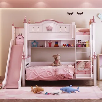 детская кровать современная розовая кровать принцессы детские двухъярусные кровати двуспальная мебель для спальни для девочек Деревянная в американском стиле высокого качества
