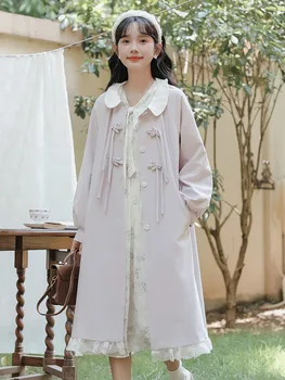 Женские ветровки в стиле ретро в литературном стиле, осенне-фиолетовое нежное пальто с кукольной шеей, Корейское шикарное пальто с бантом, повседневное