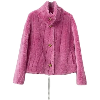 Зимнее пальто из овечьей шерсти для женщин и девочек, женская короткая теплая куртка с мехом из натуральной мягкой шерсти, парка PT358
