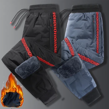Зимние плюшевые и утолщенные гигиенические штаны из овечьего плюша для мужчин, уличные морозостойкие, теплые, водонепроницаемые и повседневные хлопчатобумажные брюки
