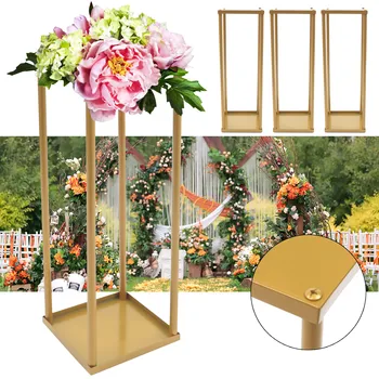 Золотая напольная подставка из 4шт, металлическая колонна, подставка для цветов, Цветочная композиция для свадебного ужина, центральное украшение