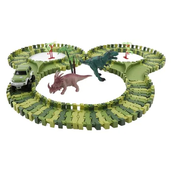 Игровой набор для гонок с динозаврами, игрушки для шоссейных гонок с динозаврами, расширяющие воображение, легко собираемые, гибкие трассы, реалистичные для малышей