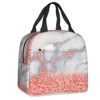 Изготовленная на заказ сумка для ланча из искусственного мрамора с розовым блеском Rosegold, женский термоохладитель, изолированный ланч-бокс для учащихся школы