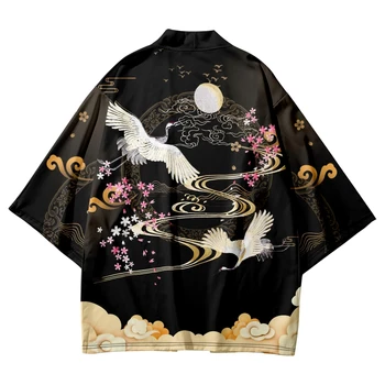 Кардиган-кимоно с принтом Журавля Сакуры в японском стиле, рубашка для косплея, Блузка для женщин и мужчин, Традиционный топ Yukata Beach Haori