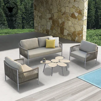 Комбинированный диван в скандинавском стиле, модель мебели для внутреннего двора, уличное одноместное и двухместное кресло для отдыха из ротанга, диван