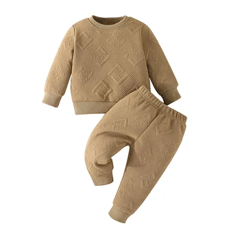 Комплекты одежды для новорожденных, однотонная теплая зимне-осенняя толстовка для маленьких мальчиков и девочек с длинными рукавами и эластичные штаны