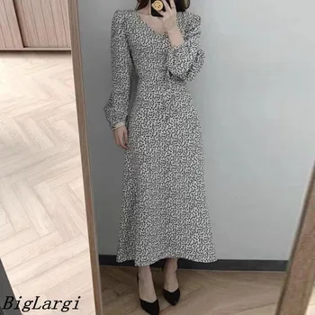 Корейское шикарное Винтажное платье с V-образным вырезом и принтом, Женские повседневные офисные платья трапециевидной формы, Vestidos Mujer Verano Frau Kleid