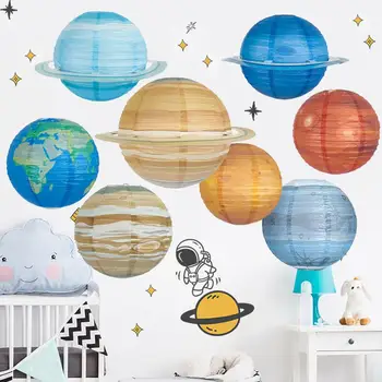 Красочные бумажные фонарики Звездная Солнечная система, бумажные фонарики, 8 штук, украшения из космического пространства, планета, для детского дня рождения дома