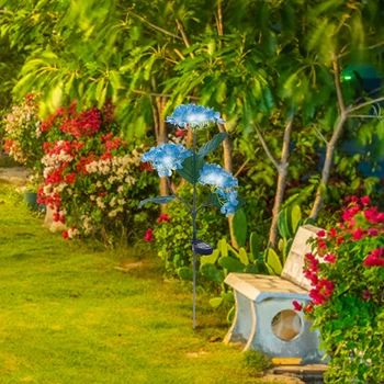 Ландшафтное освещение Гортензии с 3 головками, Водонепроницаемые светодиодные солнечные Декоративные ландшафтные фонари для дорожки, имитирующие изгиб для домашнего сада