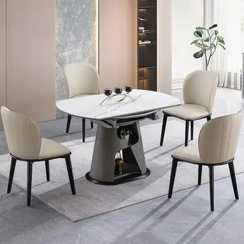 Легкий и роскошный раскладывающийся обеденный стол из массива дерева, бытовой обеденный стол из массива дерева, современный и простой складной круглый стол