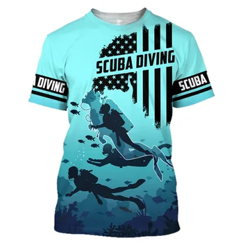 Летняя забавная мужская футболка с 3D-принтом для подводного плавания, полиэстер, быстросохнущий круглый вырез, короткий рукав, Свободные топы, футболки, футболка Оверсайз