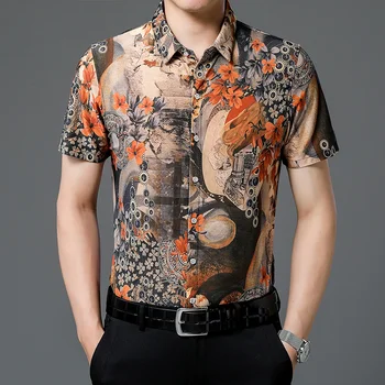 Летняя рубашка в американском стиле 2023, модный принт Граффити, Новые персонализированные мужские повседневные рубашки с коротким рукавом, блузка для ночного клуба, Пляжная одежда