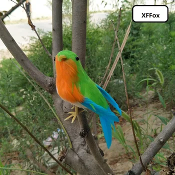 маленькая имитационная модель птицы из пены и меха, настоящая оранжевая и зеленая птица, подарок около 12 см xf1091