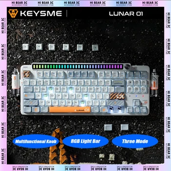 Механическая клавиатура Keysmelunar01, светодиодная панель RGB, Многофункциональная ручка, трехрежимная беспроводная игровая клавиатура для ПК, Геймер, Mac Office