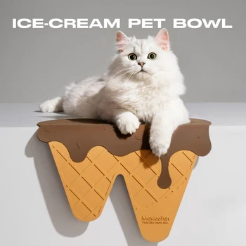 Миска для кошек с мороженым и ковриком, Миска для кошек, Двойная миска для питья, Кормушка для котенка, Пластиковая Силиконовая Наклонная Высокая емкость для корма для собак и воды