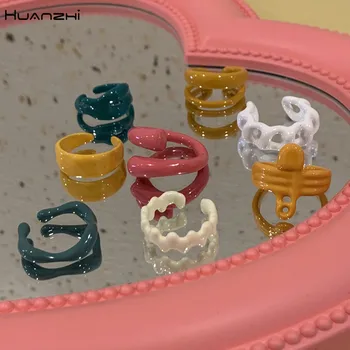 Модные Красочные кольца HUANZHI 2020 с капающим маслом, расписанные вручную Геометрические нерегулярные открытые кольца для женщин, подарок ювелирных изделий для вечеринок для девочек