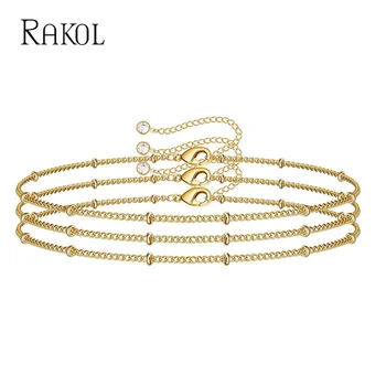 Модные трехслойные Металлические браслеты RAKOL для женщин, Индивидуальность, Скрепка, Регулируемый браслет, Шарм, украшения для вечеринок для девочек