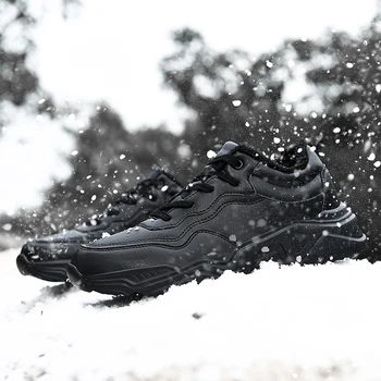 Мужская зимняя обувь черные кроссовки на шнуровке 2023 г. Зимняя обувь на теплом меху Легкая повседневная обувь Мужская обувь для прогулок на открытом воздухе Мужская