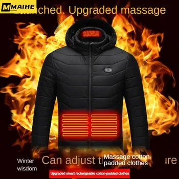 Мужская зимняя теплая куртка с USB-подогревом размера плюс, умный контроль температуры, однотонная одежда с капюшоном, Водонепроницаемое пальто 6XL