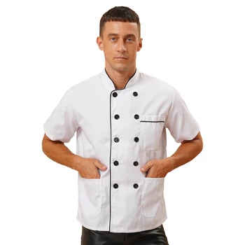 Мужская куртка шеф-повара Униформа для кухни ресторана отеля с карманами, рабочая одежда для общественного питания, куртка повара, рубашка шеф-повара с коротким рукавом, топы