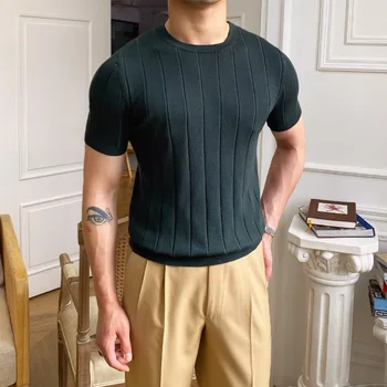 Мужская одежда 2023 Летняя Новая трикотажная футболка с коротким рукавом на каждый день, простой повседневный модный тонкий топ