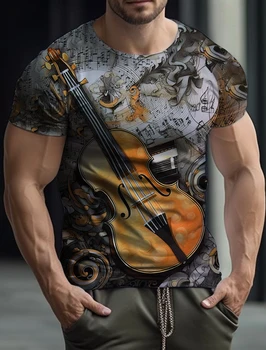 Мужская футболка с принтом Guita Для мужской одежды, летний топ с 3D принтом, короткий рукав, модные повседневные футболки оверсайз, уличная одежда