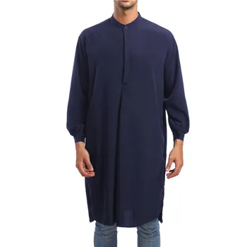 Мусульманская Модная Мужская Одежда Пакистанские Арабские Рубашки Из Льна С Длинным Рукавом, Однотонная Исламская Одежда, Марокканская 2023 Новая Свободная Футболка