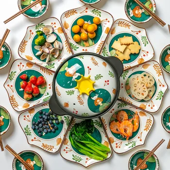 наборы посуды из японского мультфильма, 39 предметов, Миска для еды, Палочки для еды, Керамическая ложка, Тарелки, Креативный набор посуды, Посуда для кухни