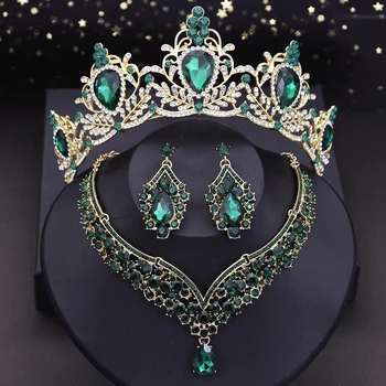 Наборы украшений для невесты в зеленой короне и диадемы, свадебное ожерелье для выпускного вечера принцессы, наборы свадебных украшений в Дубае, аксессуары для костюмов