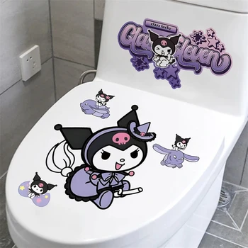Наклейка на туалет Sanrio Kawaii Kuromi Мультяшная Водонепроницаемая Крышка унитаза, Декоративная Наклейка для ванной, Креативная Наклейка для ванной комнаты