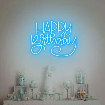 Неоновая вывеска Happy Birthday на заказ со светодиодным искусством Неоновый свет Декор стен для вечеринки по случаю Дня рождения Декор для детской вечеринки Персонализированные Подарки
