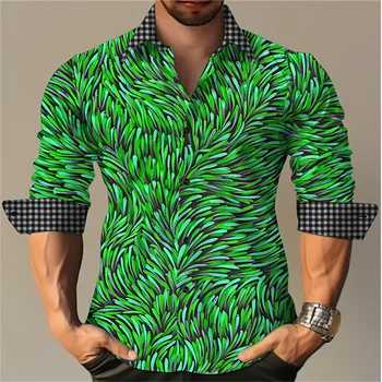 Новая Мужская Рубашка с длинным рукавом с Креативным Геометрическим Рисунком 2023 года, Удобный Роскошный Мягкий Высококачественный Материал, Уличный Топ Большого Размера